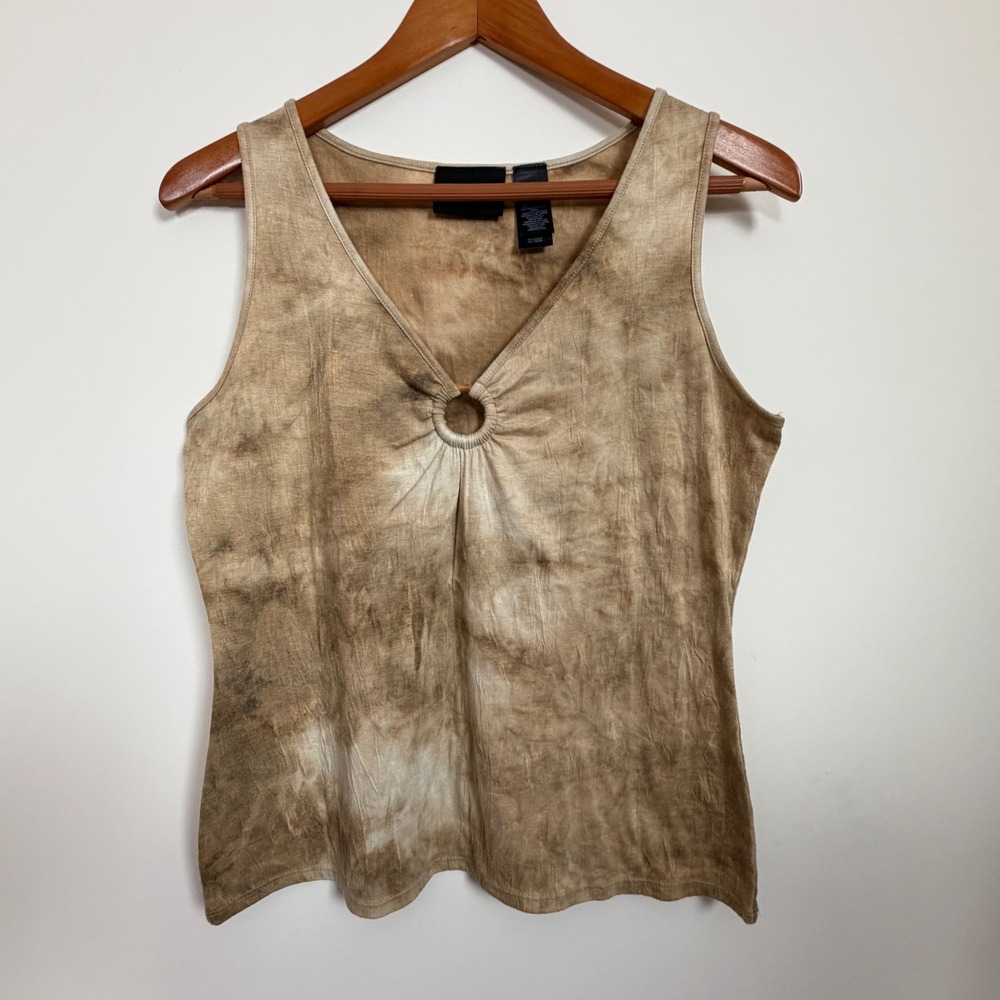Y2K Axcess Liz Claiborne Brown Tie Dye Tank Top V Neck Ring‎ Detail L